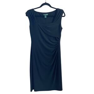 Ralph Lauren Black Ruched Cap Sleeve Asymmetrical Neck Women Dress size 8
